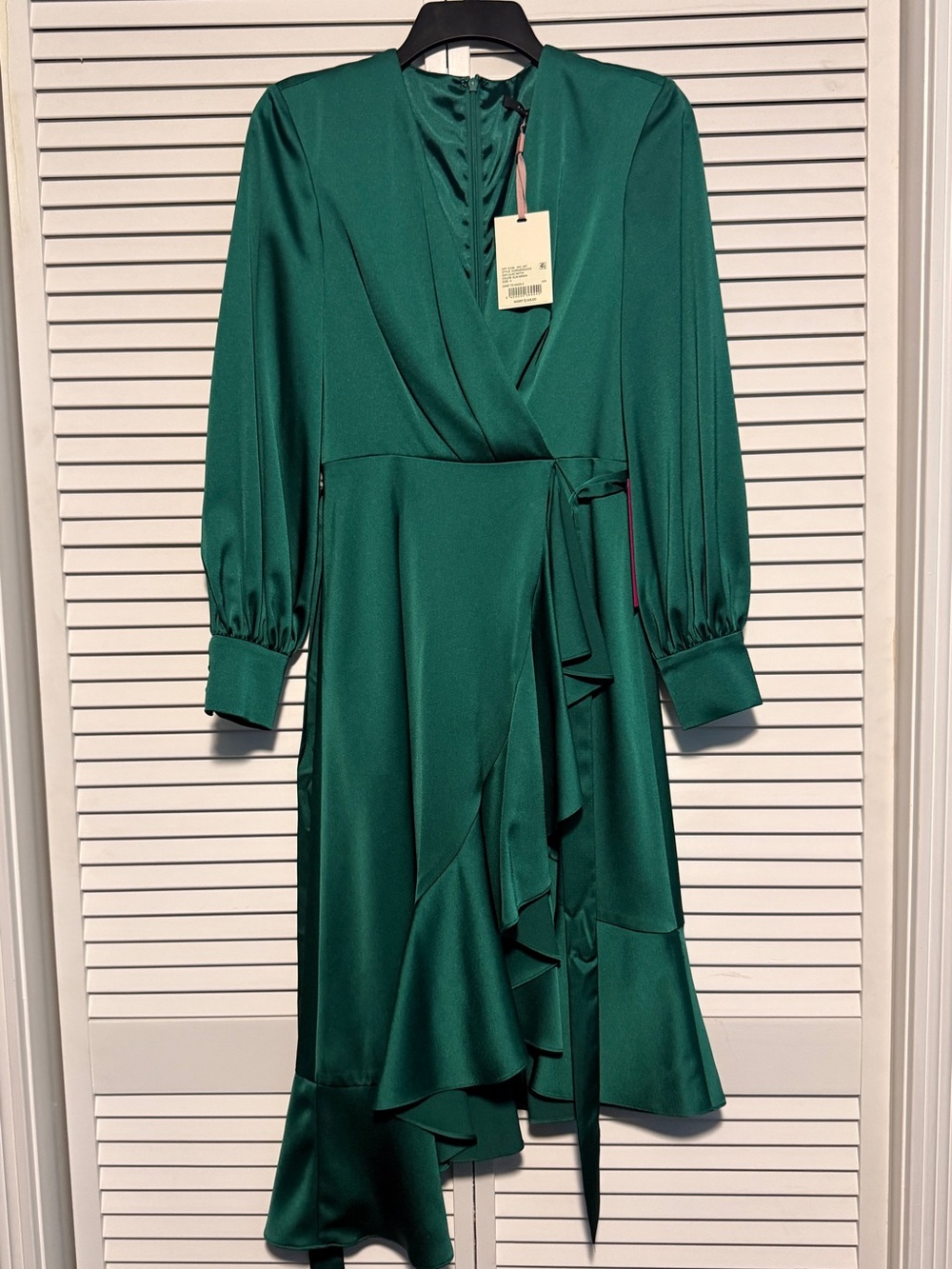Alex Marie Emerald Green Long Sleeve Wrap Midi Dress